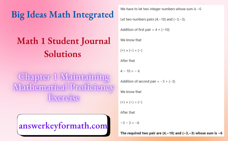 Big Ideas Math Integrated Math 1 Student Journal Chapter 1 Maintaining Mathematical Proficiency Exercise