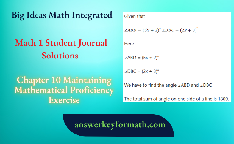 Big Ideas Math Integrated Math 1 Student Journal Chapter 10 Maintaining Mathematical Proficiency Exercise