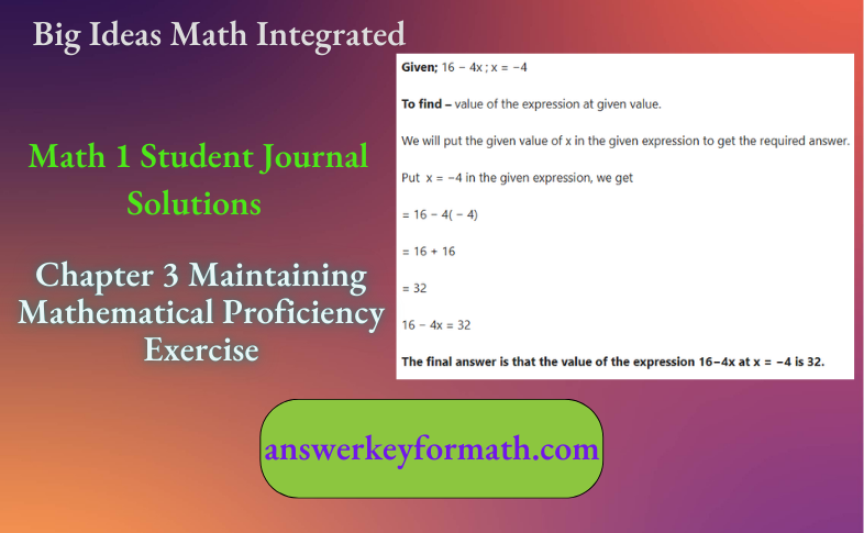 Big Ideas Math Integrated Math 1 Student Journal Chapter 3 Maintaining Mathematical Proficiency Exercise