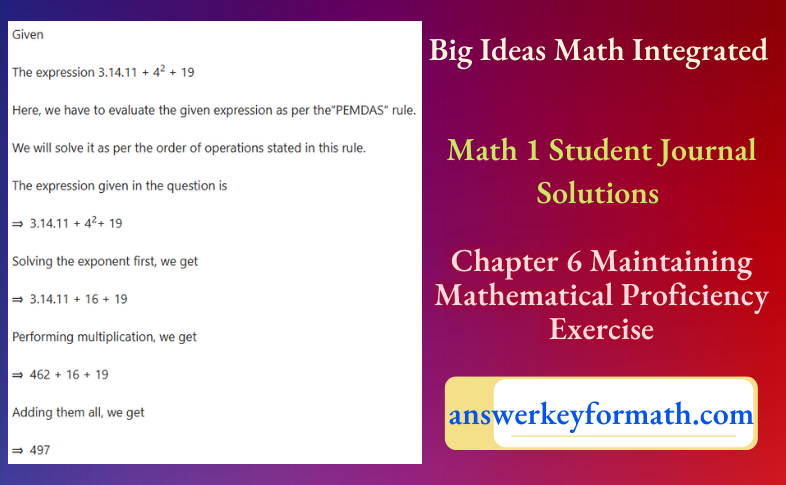 Big Ideas Math Integrated Math 1 Student Journal Chapter 6 Maintaining Mathematical Proficiency Exercise