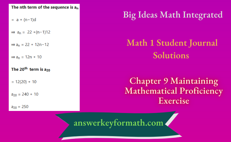 Big Ideas Math Integrated Math 1 Student Journal Chapter 9 Maintaining Mathematical Proficiency Exercise