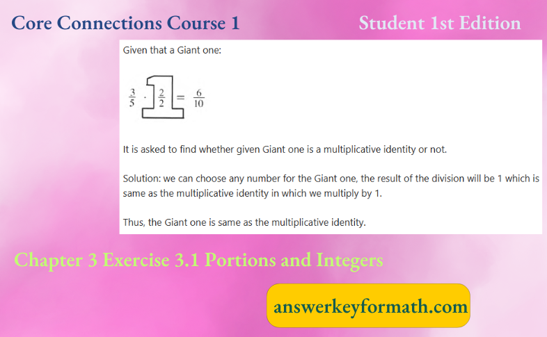 Core Connections Course 1 Student 1st Edition Chapter 3 Exercise 3.1 Portions and Integers