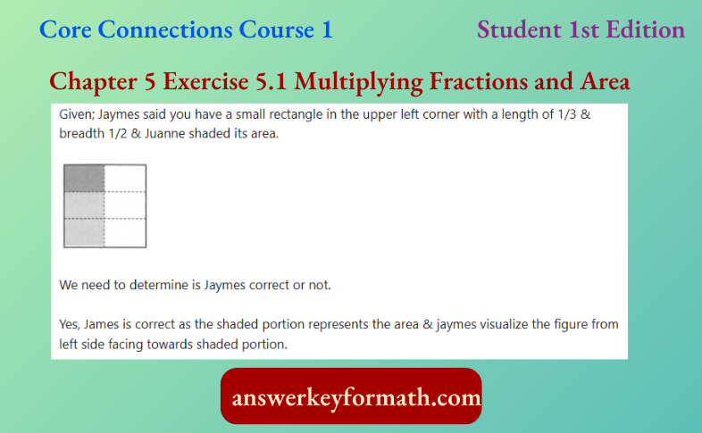 Core Connections Course 1 Student 1st Edition Chapter 5 Exercise 5.1 Multiplying Fractions and Area