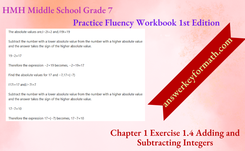 HMH Middle School Grade 7 Practice Fluency Workbook 1st Edition Chapter 1 Exercise 1.4 Adding and Subtracting Integers
