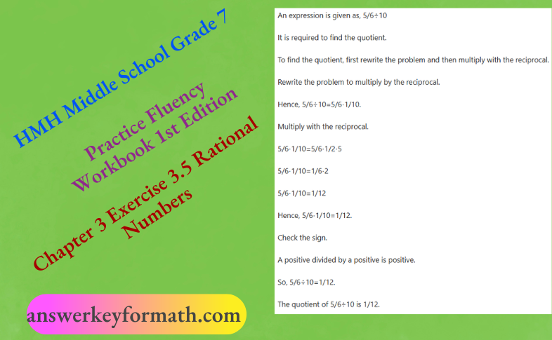 HMH Middle School Grade 7 Practice Fluency Workbook 1st Edition Chapter 3 Exercise 3.5 Rational Numbers