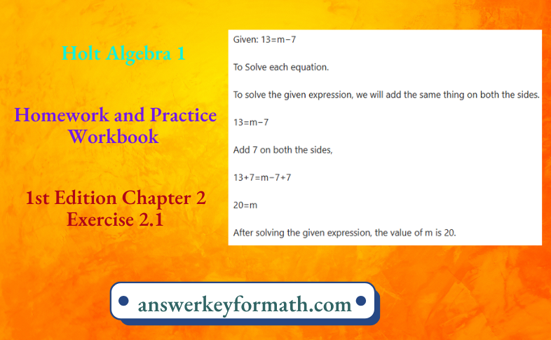 Holt Algebra 1 Homework and Practice Workbook 1st Edition Chapter 2 Exercise 2.1