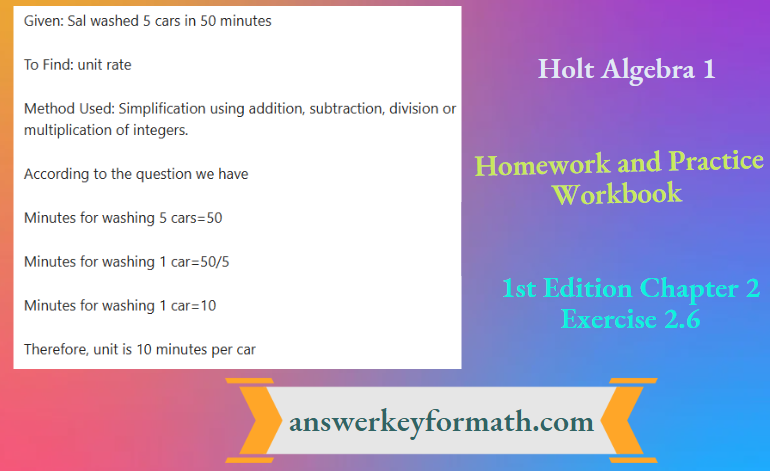Holt Algebra 1 Homework and Practice Workbook 1st Edition Chapter 2 Exercise 2.6