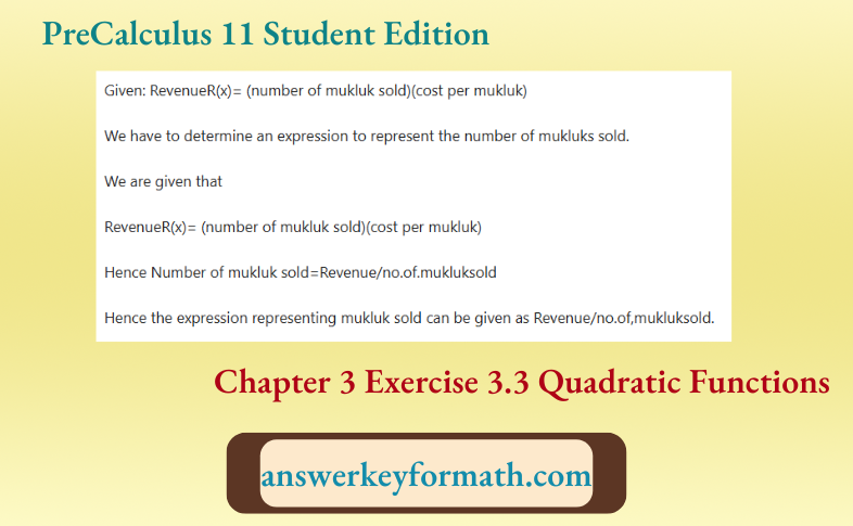 McGraw Hill PreCalculus 11 Student Edition Chapter 3 Exercise 3.3 Quadratic Functions