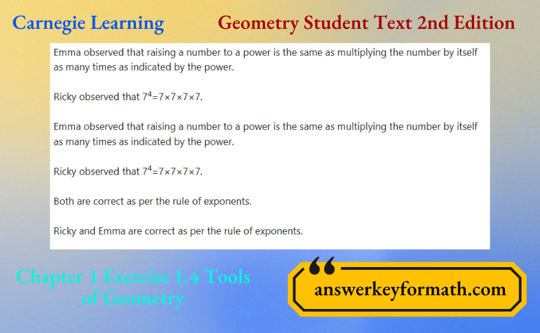 Carnegie Learning Geometry Student Text 2nd Edition Chapter 1 Exercise 1.4 Tools of Geometry