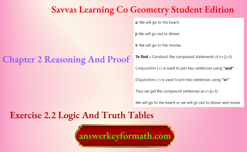 Savvas Learning Co Geometry Student Edition Chapter 2 Reasoning And Proof Exercise 2.2 Logic And Truth Tables