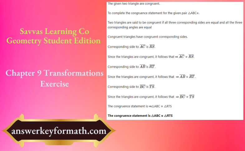 Savvas Learning Co Geometry Student Edition Chapter 9 Transformations Exercise