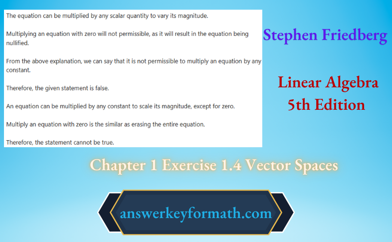 Stephen Friedberg Linear Algebra 5th Edition Chapter 1 Exercise 1.4 Vector Spaces