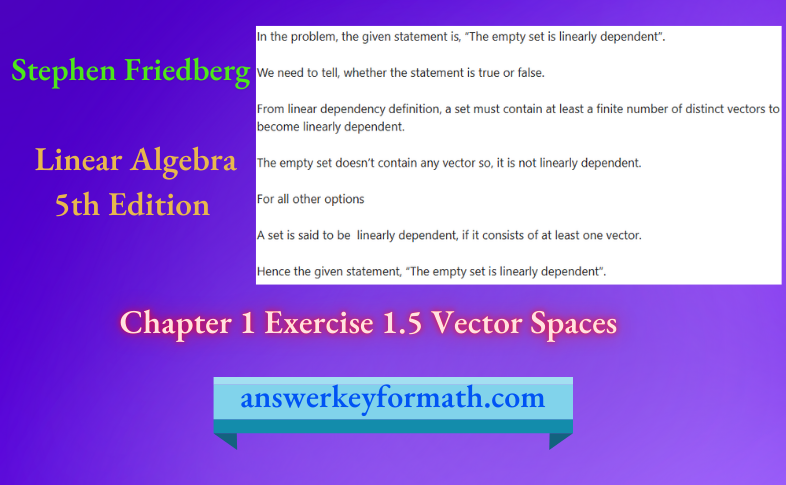 Stephen Friedberg Linear Algebra 5th Edition Chapter 1 Exercise 1.5 Vector Spaces