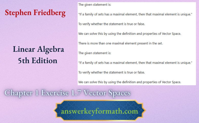 Stephen Friedberg Linear Algebra 5th Edition Chapter 1 Exercise 1.7 Vector Spaces
