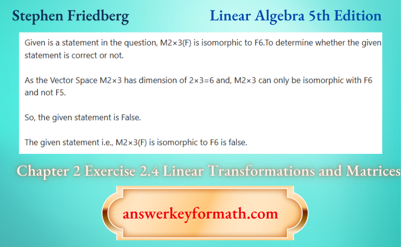Stephen Friedberg Linear Algebra 5th Edition Chapter 2 Exercise 2.4 Linear Tranformations And Matrices