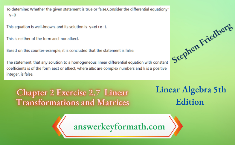 Stephen Friedberg Linear Algebra 5th Edition Chapter 2 Exercise 2.7 Linear Tranformations And Matrices