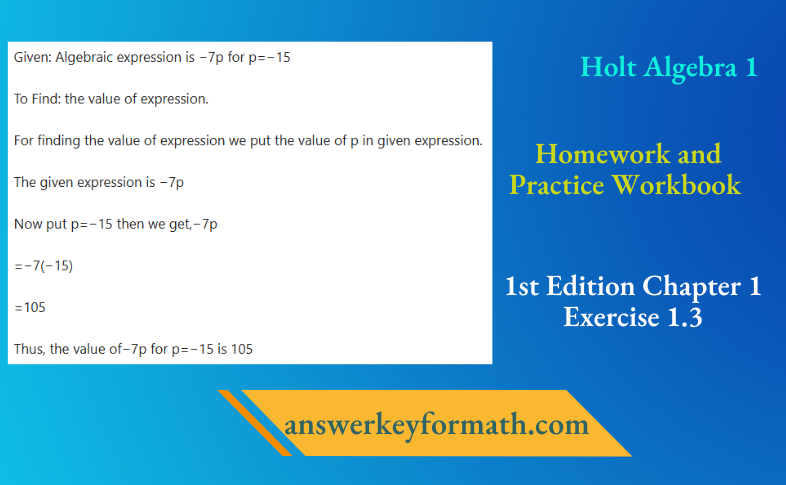 Holt Algebra 1 Homework and Practice Workbook 1st Edition Chapter 1 Exercise 1.3