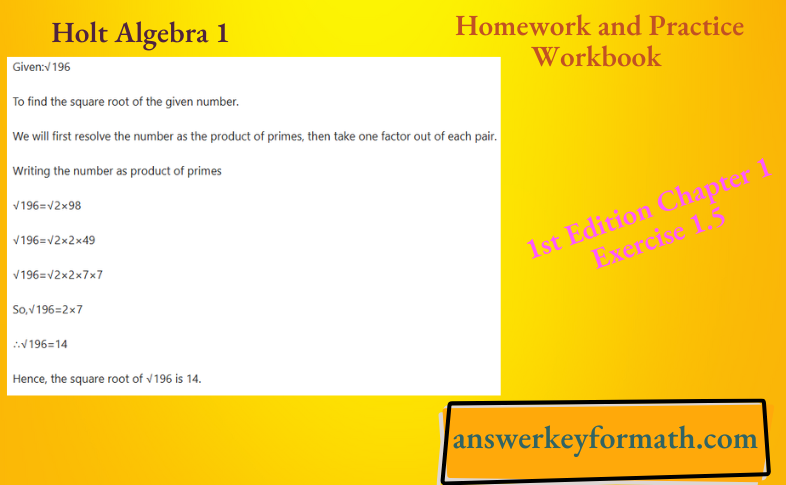 Holt Algebra 1 Homework and Practice Workbook 1st Edition Chapter 1 Exercise 1.5
