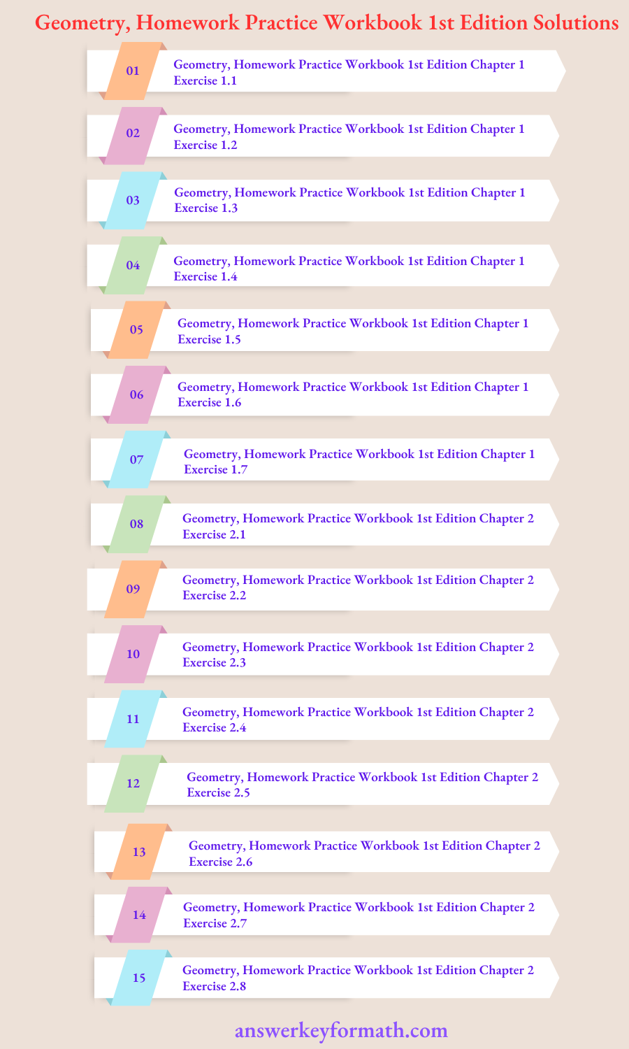 Geometry, Homework Practice Workbook 1st Edition Solutions